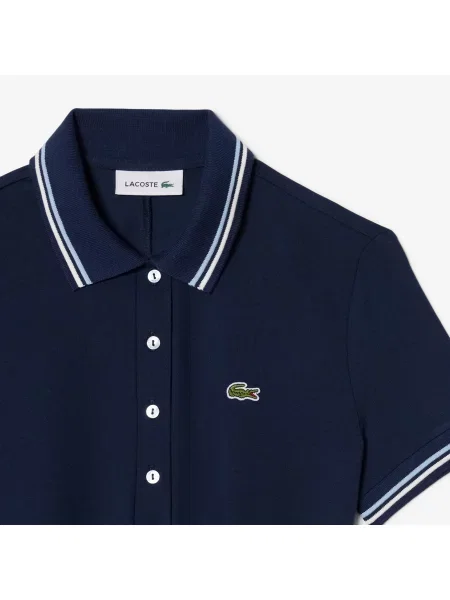 Lacoste Organiczna Sukienka Z Kołnierzykiem Polo Z Krótkim Rękawem Flare Fit granatowa