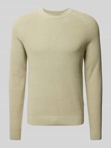 Sweter z dzianiny z okrągłym dekoltem model ‘OLIVER’ Casual Friday khaki