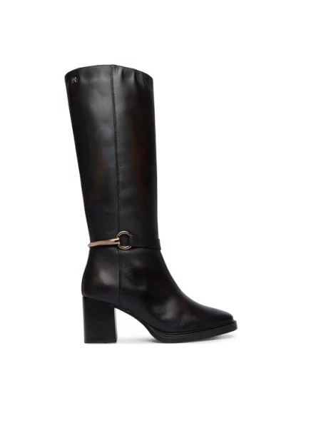 Μπότες Tommy Hilfiger Th Stud Heel Riding Knee Boot Σκούρο καφέ