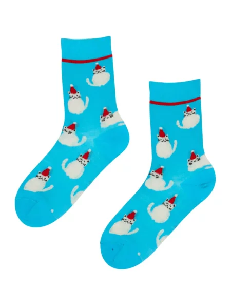 Sokisahtel Șosete SNOWCAT merino wool socks with cats' albastru