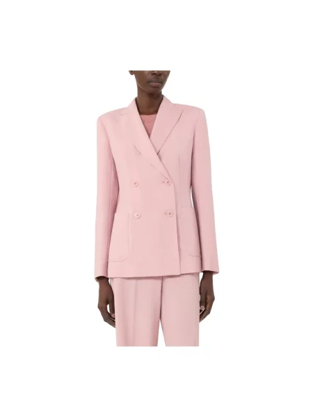 Marynarka Weekend Max Mara wełniana z klapą różowa