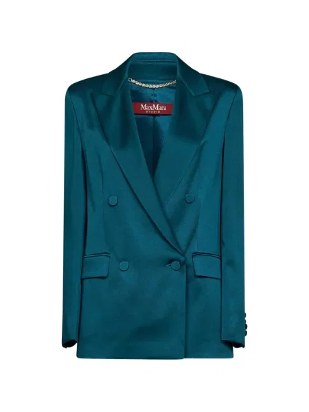 Sacou Max Mara din satin cu două rânduri de nasturi verde