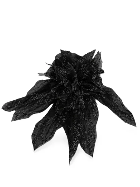Brosa Alberta Ferretti de mătase cu model floral negru