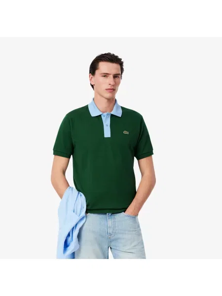 Lacoste Koszulka Polo Classic Fit Z Kontrastowym Kołnierzykiem zielona