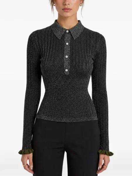 Tricou polo Essentiel Antwerp tricotate gri
