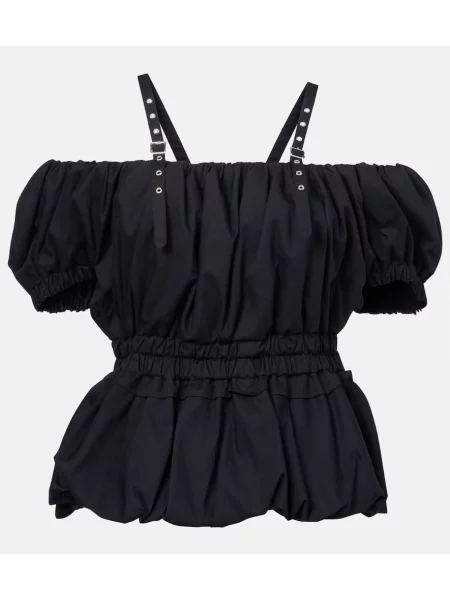 Top Noir Kei Ninomiya z baskinką popelinowy czarny