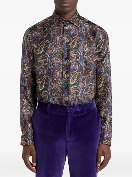 Cămașă Etro de mătase cu imagine cu model paisley negru
