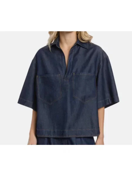 Koszula dżinsowa Dondup z dekoltem w serek niebieska