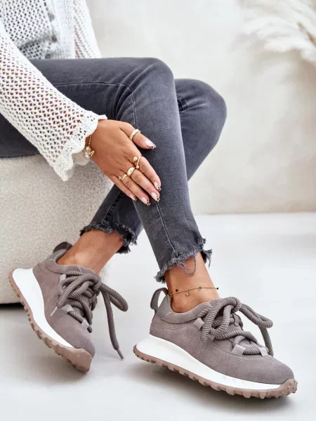 Sneakerși Kesi din piele de căprioară chunky gri