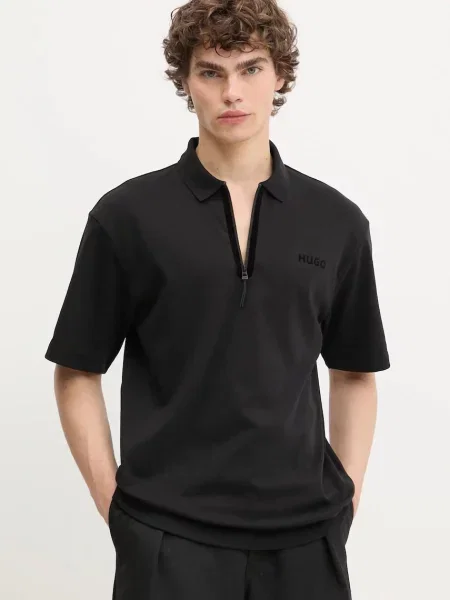 HUGO tricou polo cu imprimeu negru