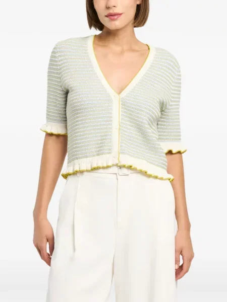 Cardigan Cinq A Sept cu volane albastru