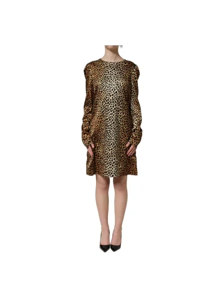 Długa sukienka mini Dolce And Gabbana z długim rękawem brązowa