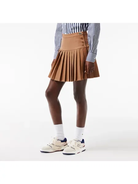 Lacoste Spódnica Plisowana Z W Talii brązowa