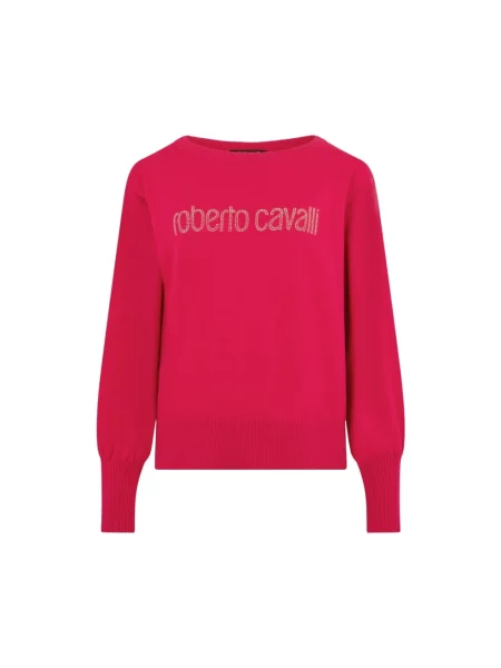 Sweter Roberto Cavalli z logo czerwony