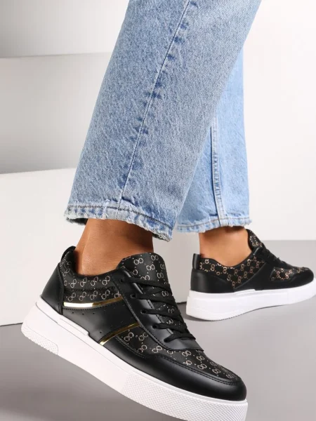 Sneakerși Talpă Groasă Imprimeu Ață Strălucitoare Jaile negri
