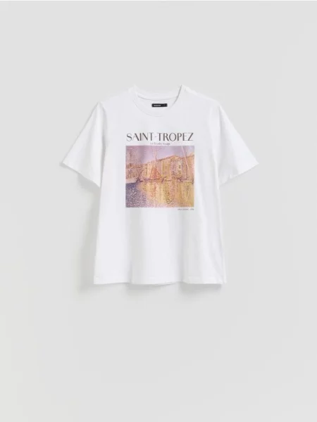 Reserved Tricou cu imprimeu lucios alb