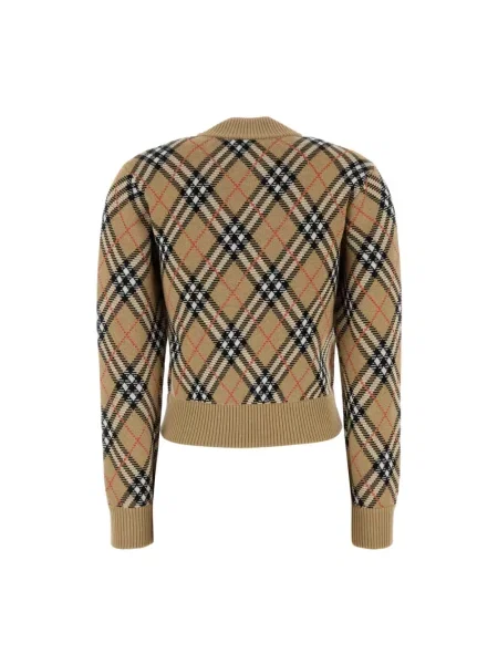 Kurtka Burberry wełniana w kratę z nadrukiem beżowa