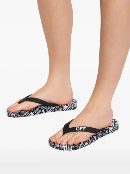 Șlapi Off-white cu imagine alb
