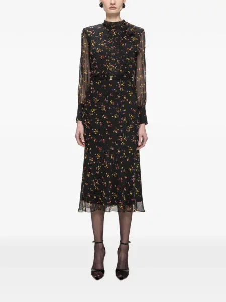 Rochie midi Nissa de mătase cu model floral negru