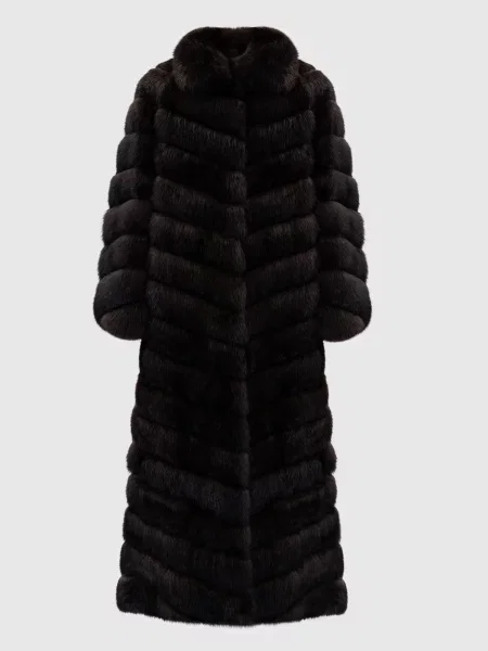 Подовжена шуба з хутра соболя Elpidio Loffredo коричнева