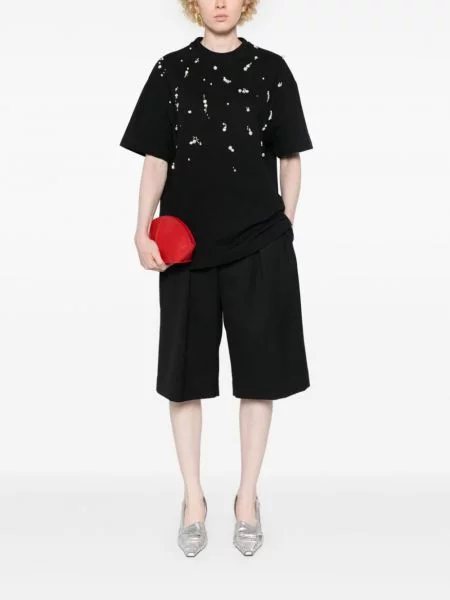 Marškinėliai Jil Sander su perlais juoda