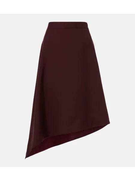 Fustă midi Bottega Veneta de lână până la genunchi bordo