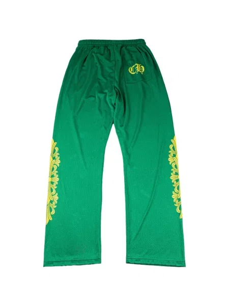 Mrežaste hlače Chrome Hearts s printom s uzorkom srca zelena