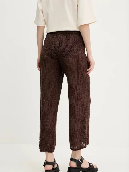 Kalhoty Abercrombie & Fitch široké high waist hnědá