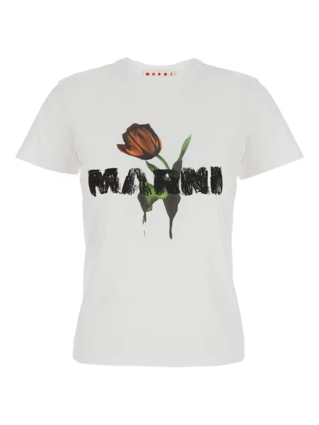 Tricou Marni cu model floral cu imagine alb