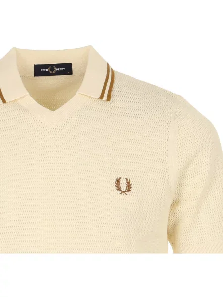 Fred Perry Pletené Polo Tričko krémová hnědá