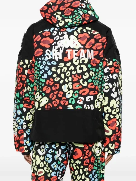 Ски яке Kappa с качулка с принт с леопардов принт черно