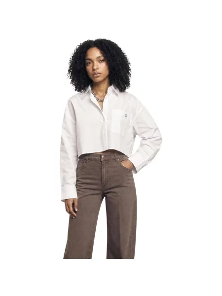 Decupat bluză Calvin Klein Jeans din poplin alb