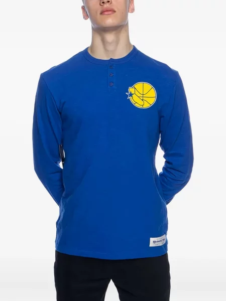 Tricou Mitchell & Ness cu guler henley albastru