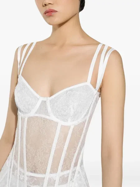 Κοστούμι μίντι φόρεμα Dolce & Gabbana από τούλι με μήκος μέχρι το γόνατο λευκό