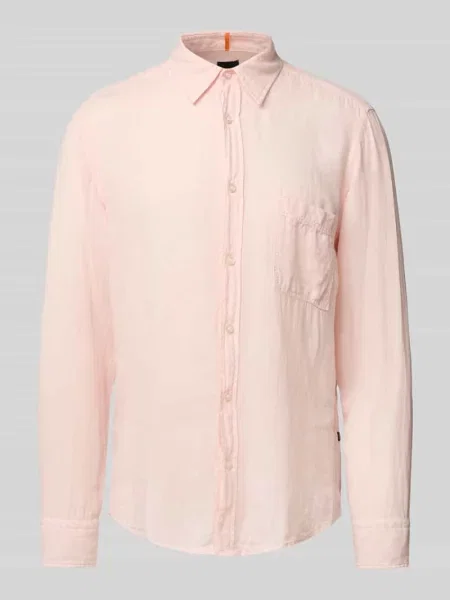 Lniana koszula Boss Orange casual różowa