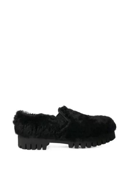 Pantofi loafer Dolce & Gabbana cu blană negru