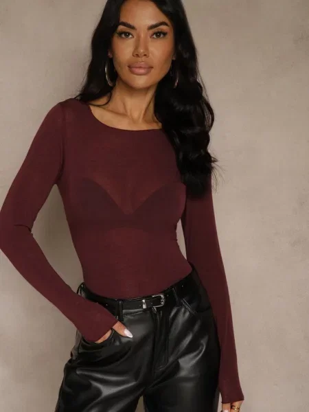 Bordowa Bluzka Longsleeve z i Kaszmiru Unelle