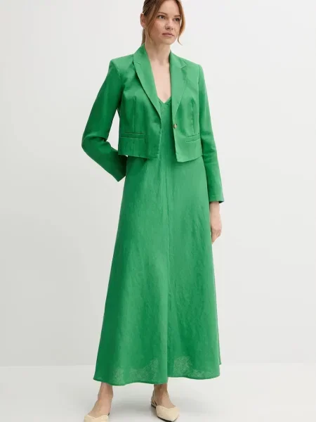 Льняний жакет United Colors of Benetton однобортний однотонна зелений