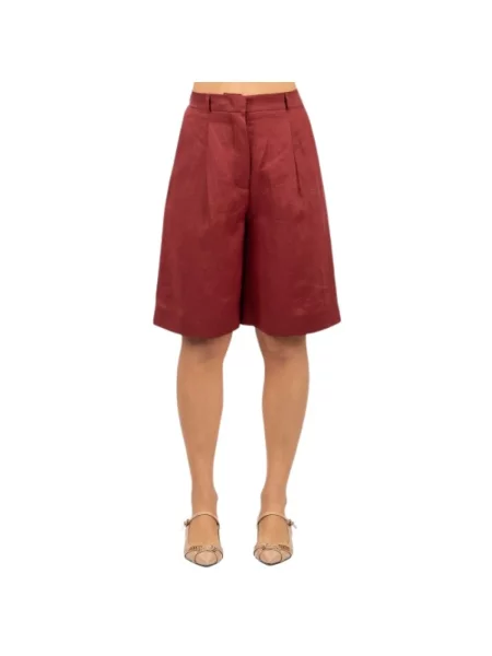 Lniane bermudy Max Mara Studio czerwone