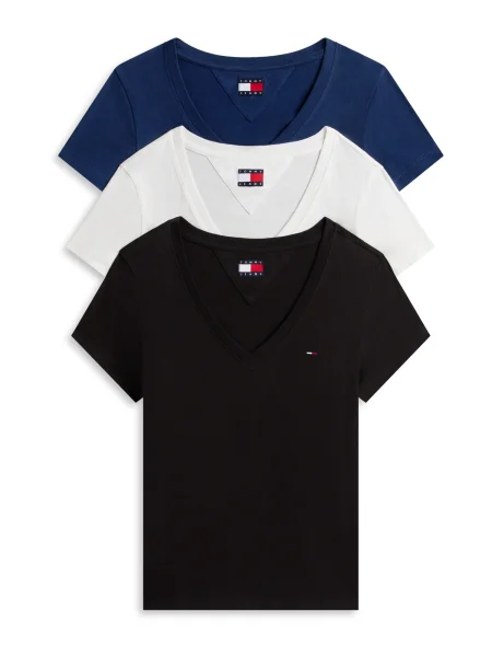 Tommy Jeans Marškinėliai tamsiai mėlyna / juoda balta