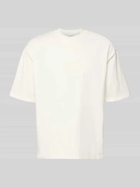 T-shirt z Wyhaftowane logo i Okrągły dekolt Review biała