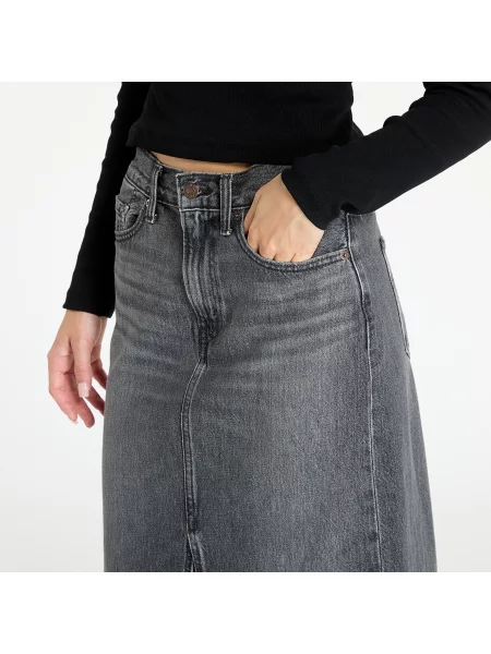 Дънкова пола Levi's сиво дълга със стандартна кройка черно