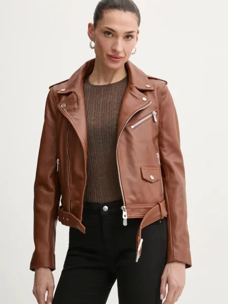 Kurtka skórzana Pinko brązowa