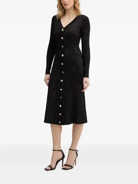 Rochie midi Guess cu decolteu în V negru