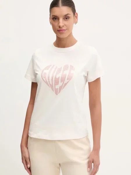 Къс тениска Guess бежово