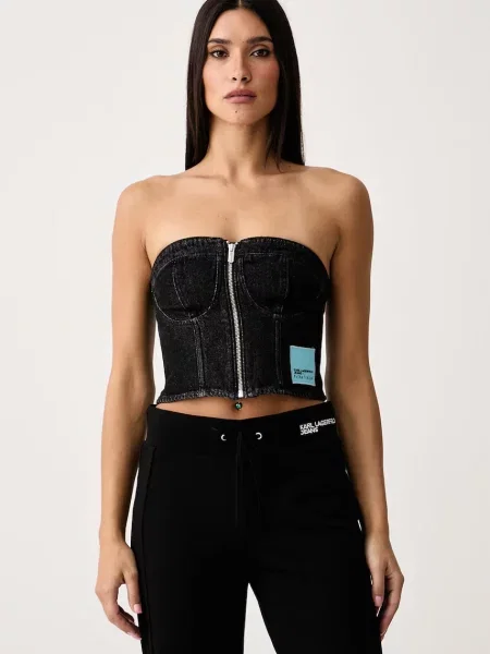 Karl Lagerfeld Jeans top pentru femei din denim x Pietro Terzini negru