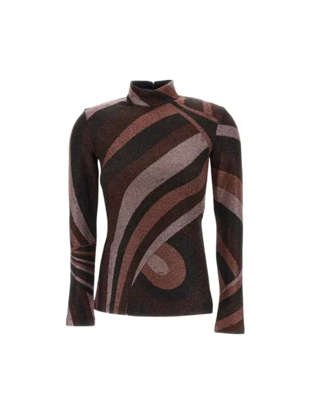 Sweter z golfem Pucci z nadrukiem brązowy