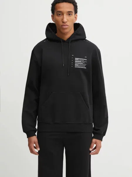 Bombažen pulover Heliot Emil s kapuco črna