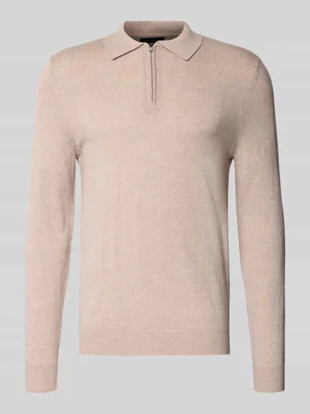 Sweter z dzianiny o kroju regular fit z mieszanki wełny z wykładanym kołnierzem Christian Berg Men