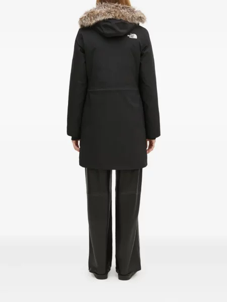 Geacă The North Face cu glugă cu blană negru